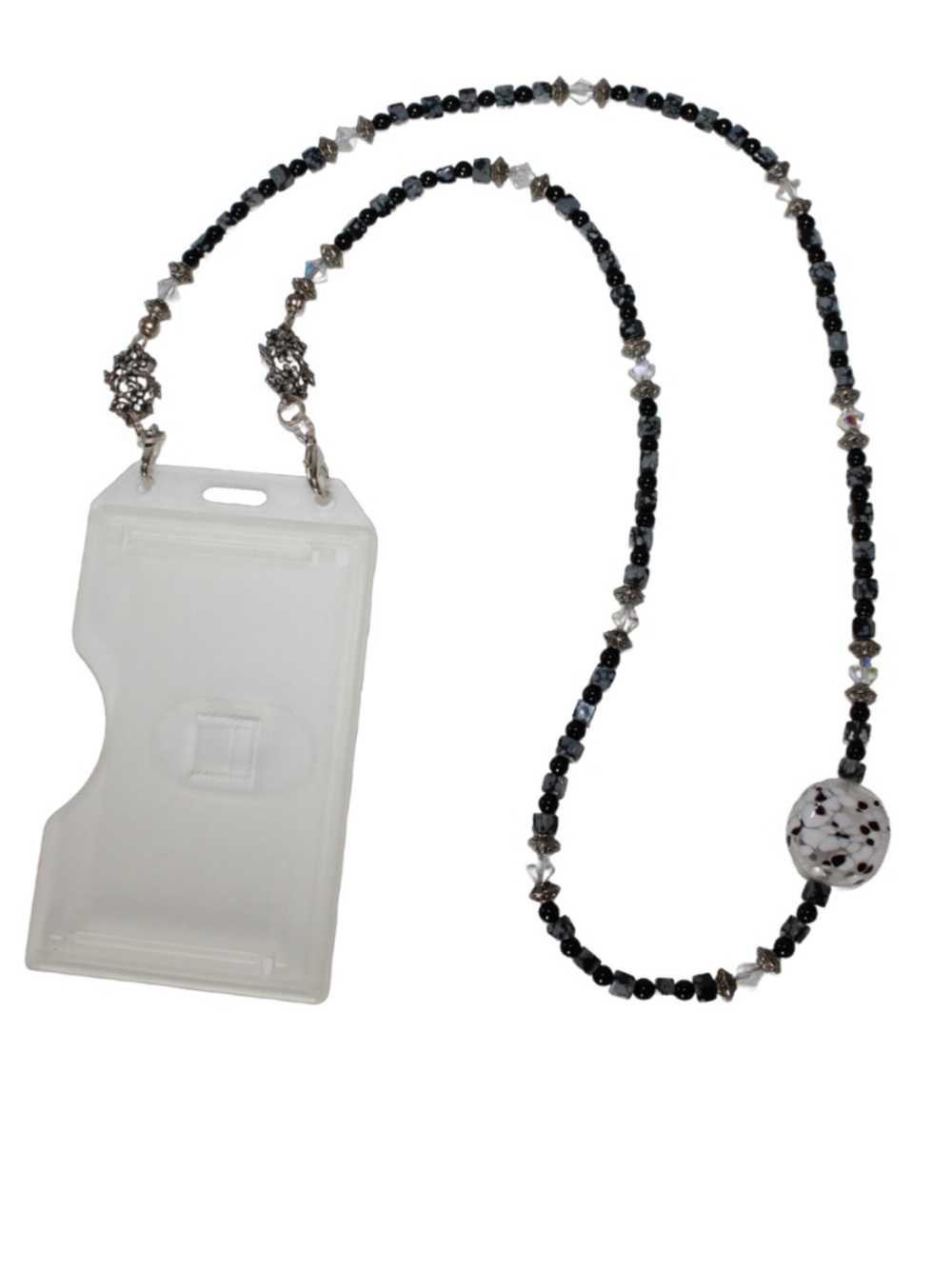Artisan Beaded Lanyard/ID Holder Black Obsidion